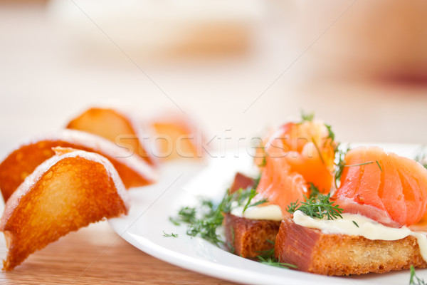 Fried toast with salted salmon Stock photo © Peredniankina