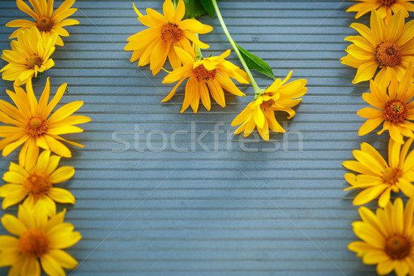 ストックフォト: 黄色 · デイジーチェーン · 花 · 木製のテーブル · 花