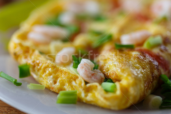 Huevos revueltos camarón verde cebollas alimentos salud Foto stock © Peredniankina