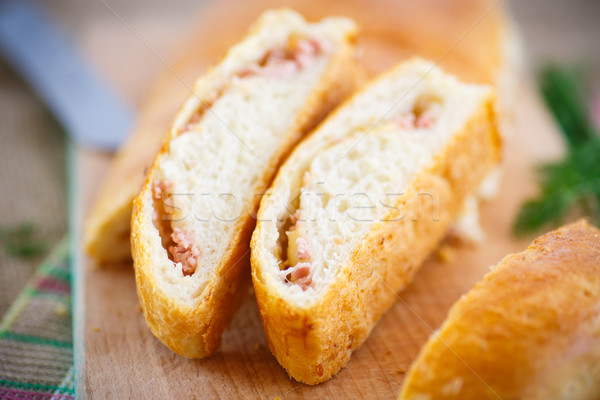 Foto stock: Pão · recheado · queijo · salsicha · sanduíche