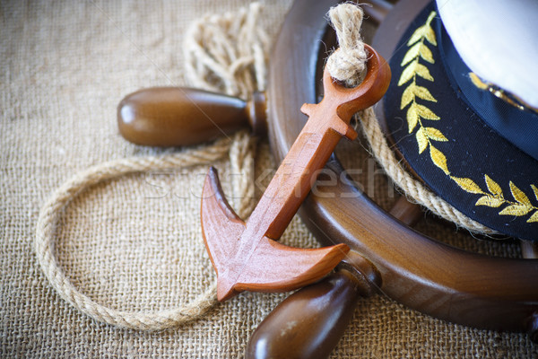 Decorative wooden ship anchored at the helm Stock photo © Peredniankina