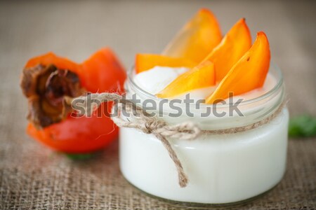 Joghurt mandarin narancsok otthon édes gyümölcs Stock fotó © Peredniankina
