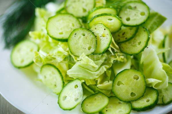 Voorjaar salade kool komkommers plaat gezondheid Stockfoto © Peredniankina