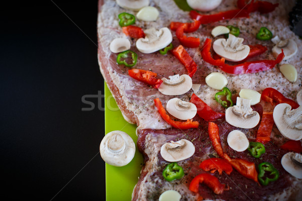 Stock photo: raw meat with spices, vegetables and mushrooms