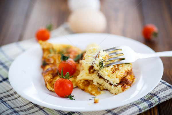 Stockfoto: Roereieren · tomaten · kruiden · witte · plaat