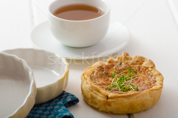 Stock photo: Onion mini quiche with bacon and corn