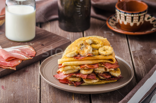 Stock foto: Pfannkuchen · Speck · Bananen · Ahorn · einfache