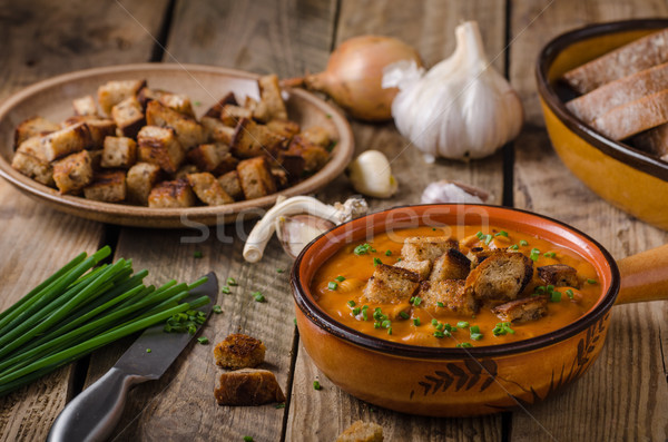Soupe pain alimentaire fond table Photo stock © Peteer