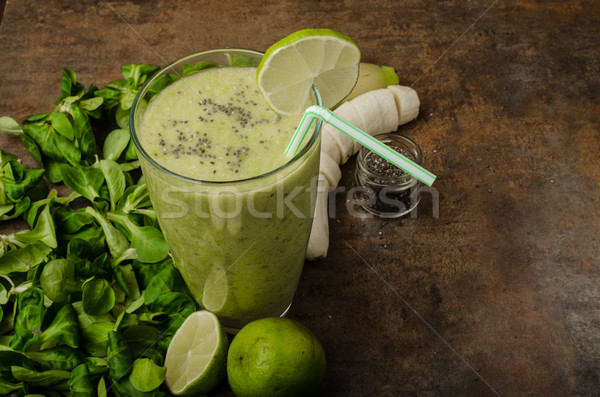 Delicioso smoothie verde maçãs cal madeira maçã Foto stock © Peteer