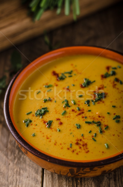 Zoete aardappel soep kruiden chili knoflook groene Stockfoto © Peteer