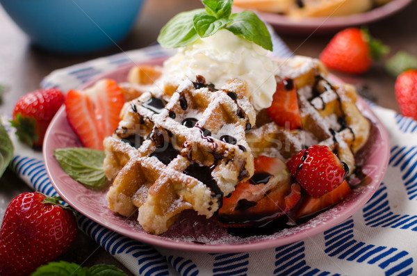 Waffles with berries, strawberries Stock photo © Peteer