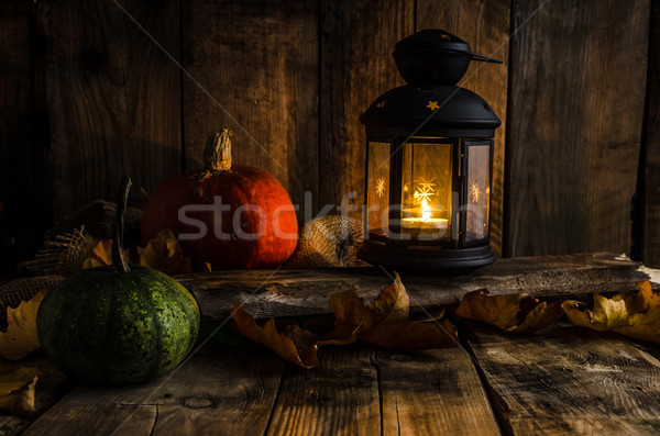Halloween pumpkin moody picture with lantern Stock photo © Peteer