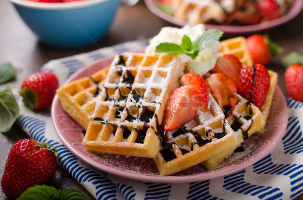 Waffles with berries, strawberries Stock photo © Peteer