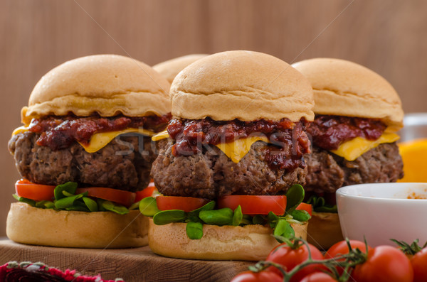 Beef Sliders with homemade barbecue sauce Stock photo © Peteer