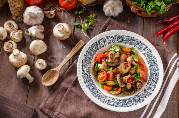 Stockfoto: Warm · champignon · salade · chili · tomaten · voedsel