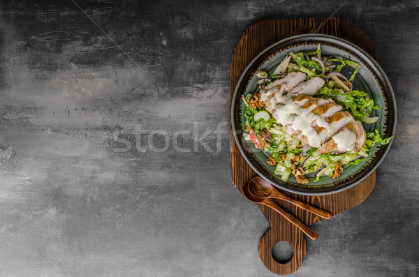 Stockfoto: Salade · gegrilde · kip · heerlijk · eenvoudige · recept · schimmelkaas