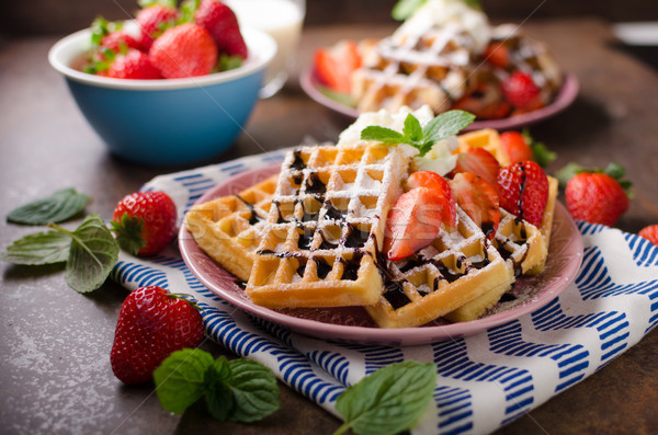 Waffles with berries, strawberries Stock photo © Peteer