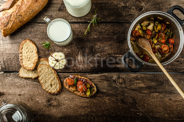 Stok fotoğraf: Bruschetta · akdeniz · sebze · zeytinyağı · sarımsak