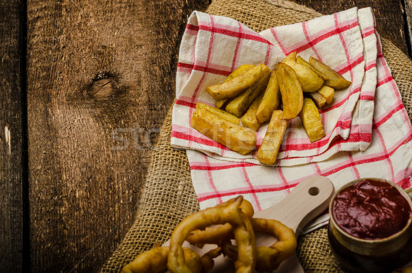 Onion rings, hot dip, french fries and Czech beer Stock photo © Peteer