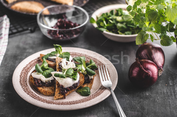 Heatly food toast with onion and mozzarella Stock photo © Peteer