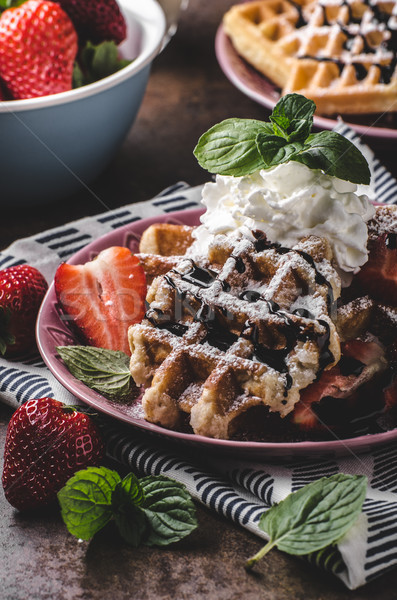 Stock photo: Waffles with berries, strawberries