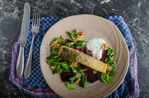 Fried salmon with herbs and beets Stock photo © Peteer