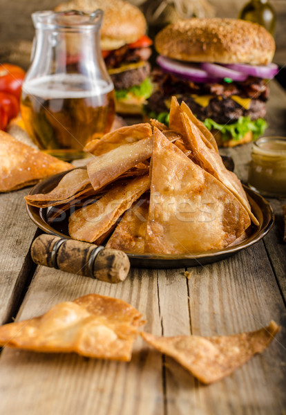 Homemade nachos with rustic burger Stock photo © Peteer