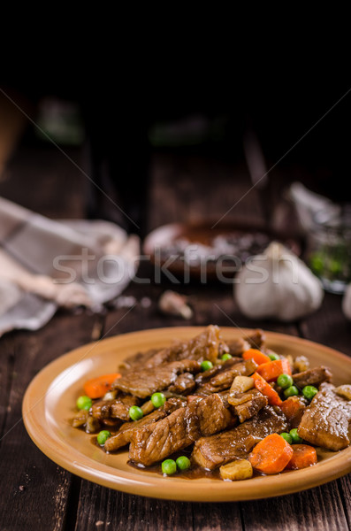 Stock fotó: Disznóhús · zöldség · szója · fokhagyma · mártás · étel