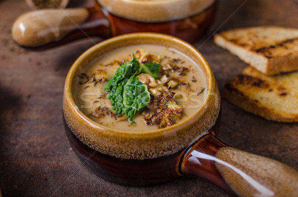 Creamy soup with roasted cauliflower and cabbage Stock photo © Peteer