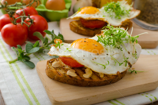 Healthy dinner panini toast, egg and vegetable Stock photo © Peteer