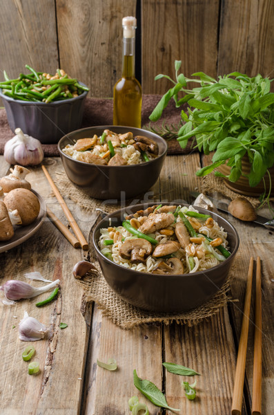 Stock photo: Chinese noodles with brown mushrooms