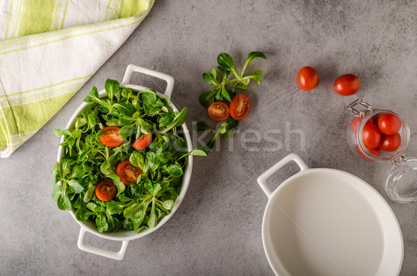 Lamb lettuce salad, tomatoes and herbs Stock photo © Peteer