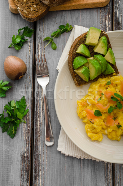 Salmon scrambled eggs and avocado toast Stock photo © Peteer