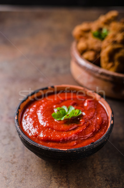 Hot sauce Chili Paprika Tomaten Petersilie top Stock foto © Peteer