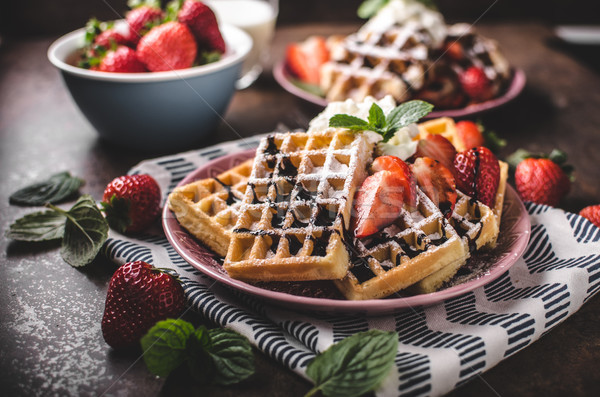 Waffles with berries, strawberries Stock photo © Peteer