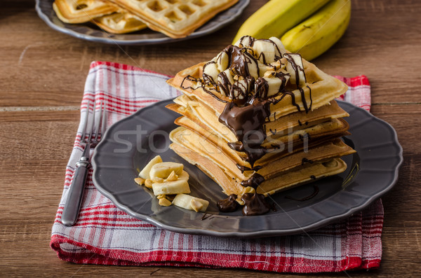 Stock fotó: Banán · diók · csokoládé · eredeti · gyümölcs · tányér