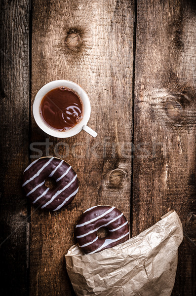 Morning - Coffee and homemade donuts filled with chocolate Stock photo © Peteer