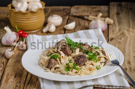 Homemade tagliatelle with meat balls Stock photo © Peteer