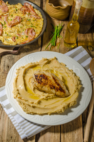 Hummus from lenses with chicken steak Stock photo © Peteer