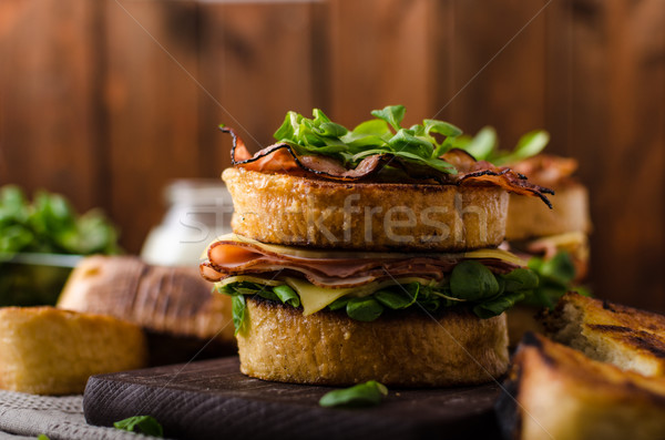 French toast with homemade ham, gouda cheese Stock photo © Peteer