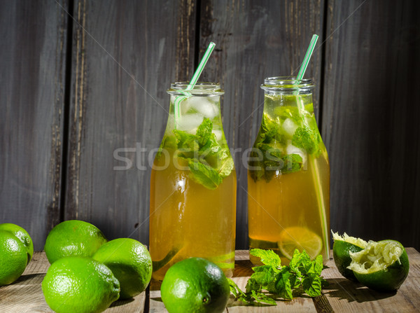 Foto d'archivio: Calce · limonata · sciroppo · buio · zucchero · fatto · in · casa