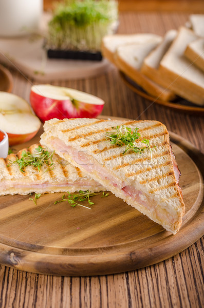 Panini cheese ham toast, fresh apple sandwitch Stock photo © Peteer