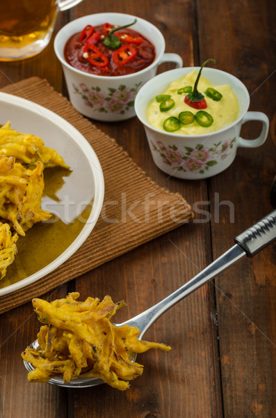 Onion bhajis, czech beer Stock photo © Peteer