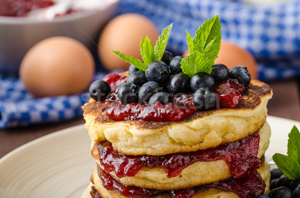 Stock foto: Pfannkuchen · Marmelade · Heidelbeeren · bio · gesunden · Zutaten