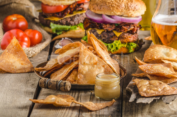 Homemade nachos with rustic burger Stock photo © Peteer