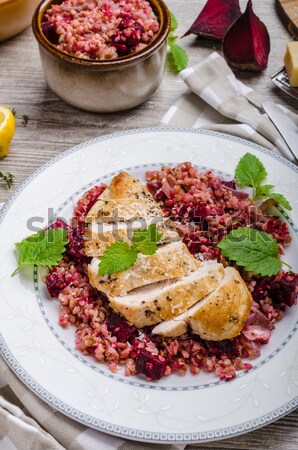 Foto stock: Frango · bife · comida · madeira · ovo · restaurante