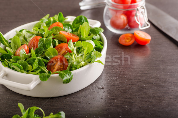 Lamb lettuce salad, tomatoes and herbs Stock photo © Peteer