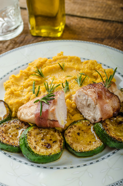 Chicken Breast with Black Forest ham and pea puree Stock photo © Peteer