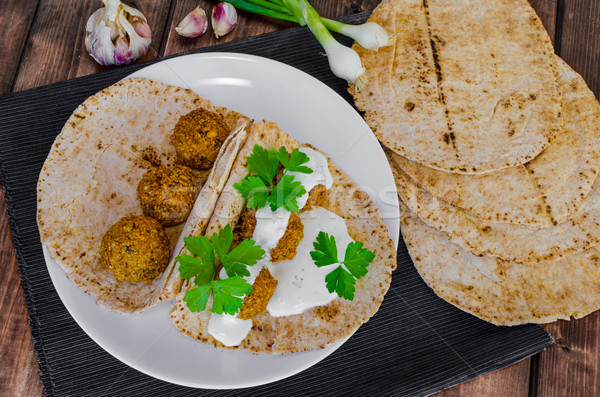 Chickpea falafel with lebanese bread Stock photo © Peteer