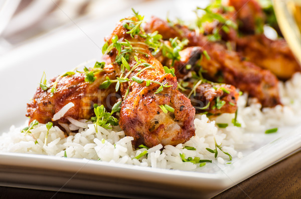 Foto d'archivio: Caldo · ali · basmati · riso · pollo · alla · griglia · cena